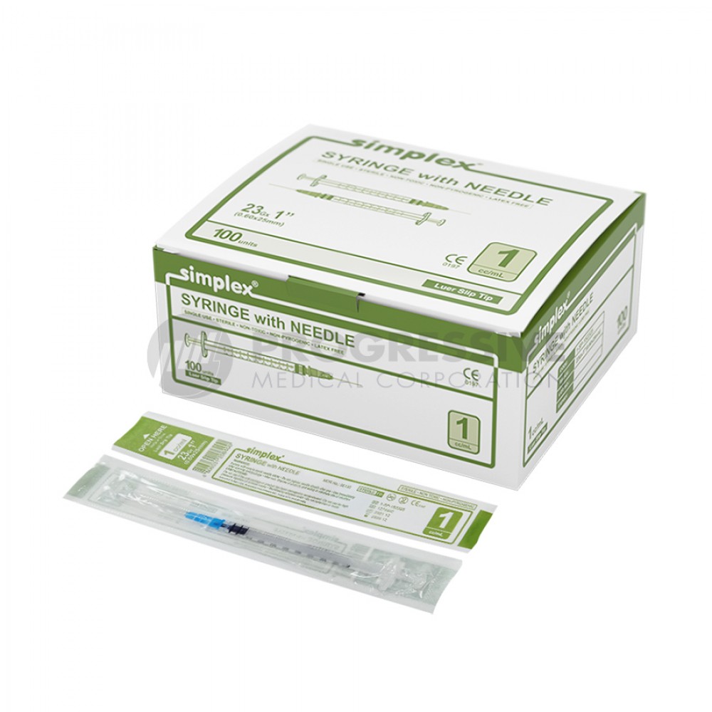 Simplex Disposable Syringe w/ Needle, 1cc G23 x 1