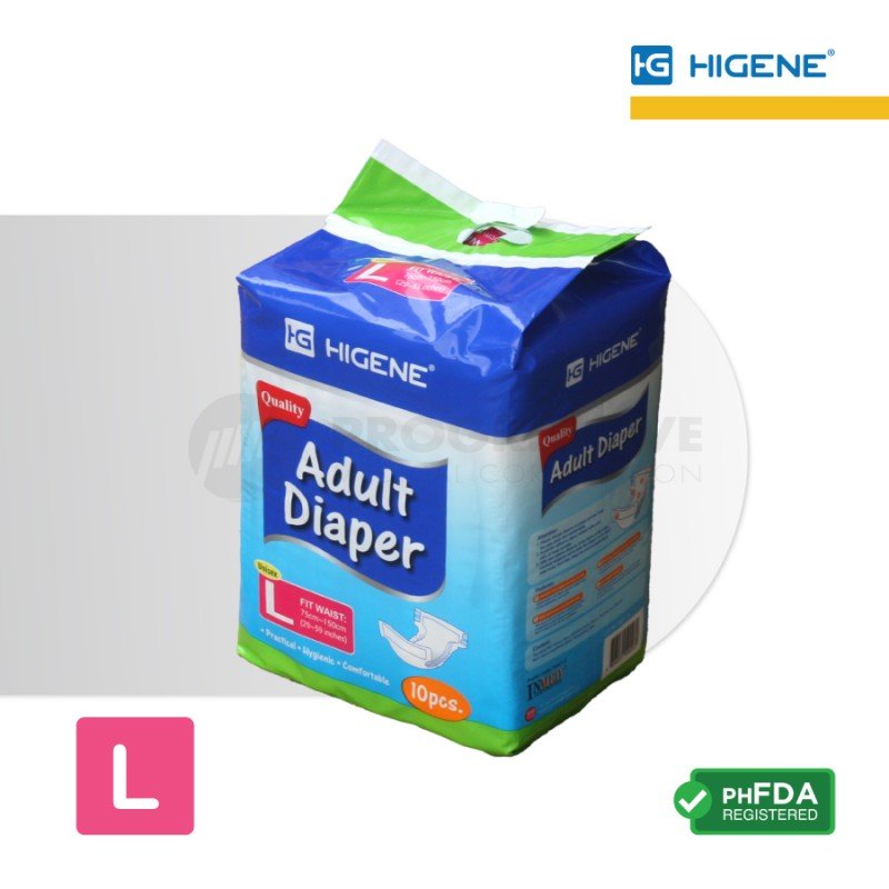 Higene Adult Diaper, Large (sold by packs of 10s)