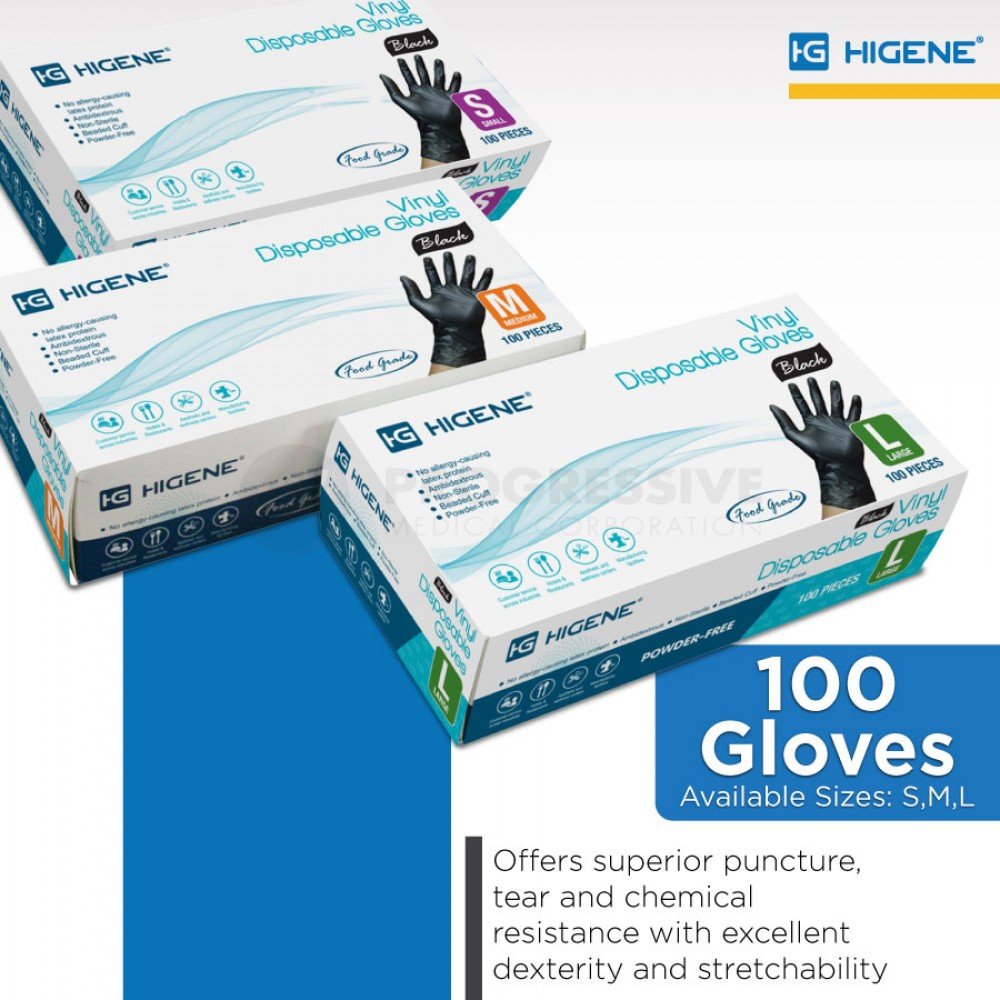 Higene Vinyl Gloves Black (Powder Free)