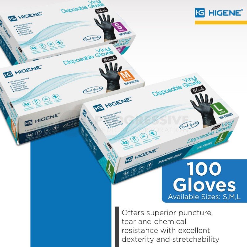 Higene Vinyl Gloves Black (Powder Free)