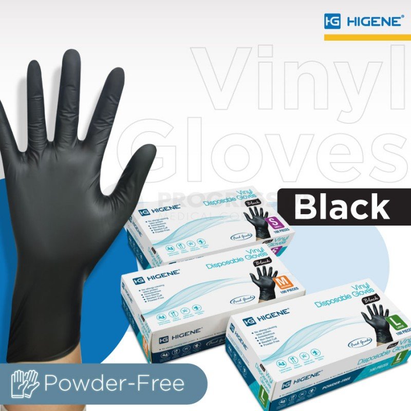 Higene Vinyl Gloves Black (Powder Free)