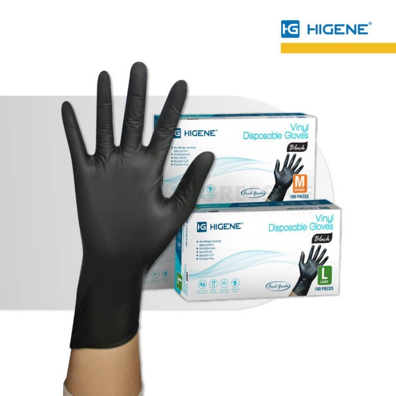 Higene Vinyl Gloves Black (Powder Free)