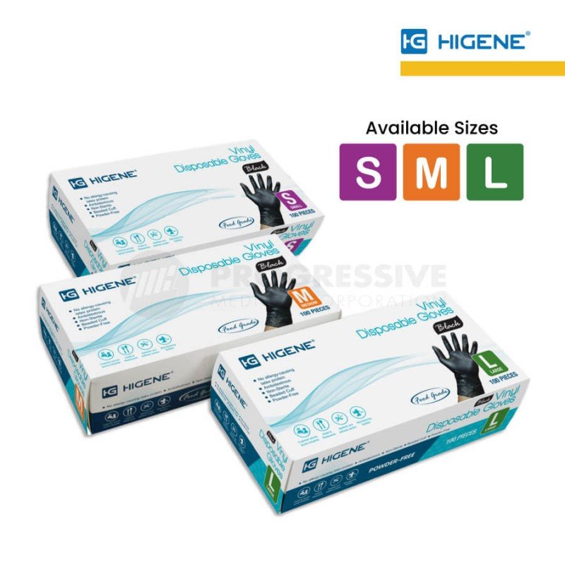 Higene Vinyl Gloves Black (Powder Free)