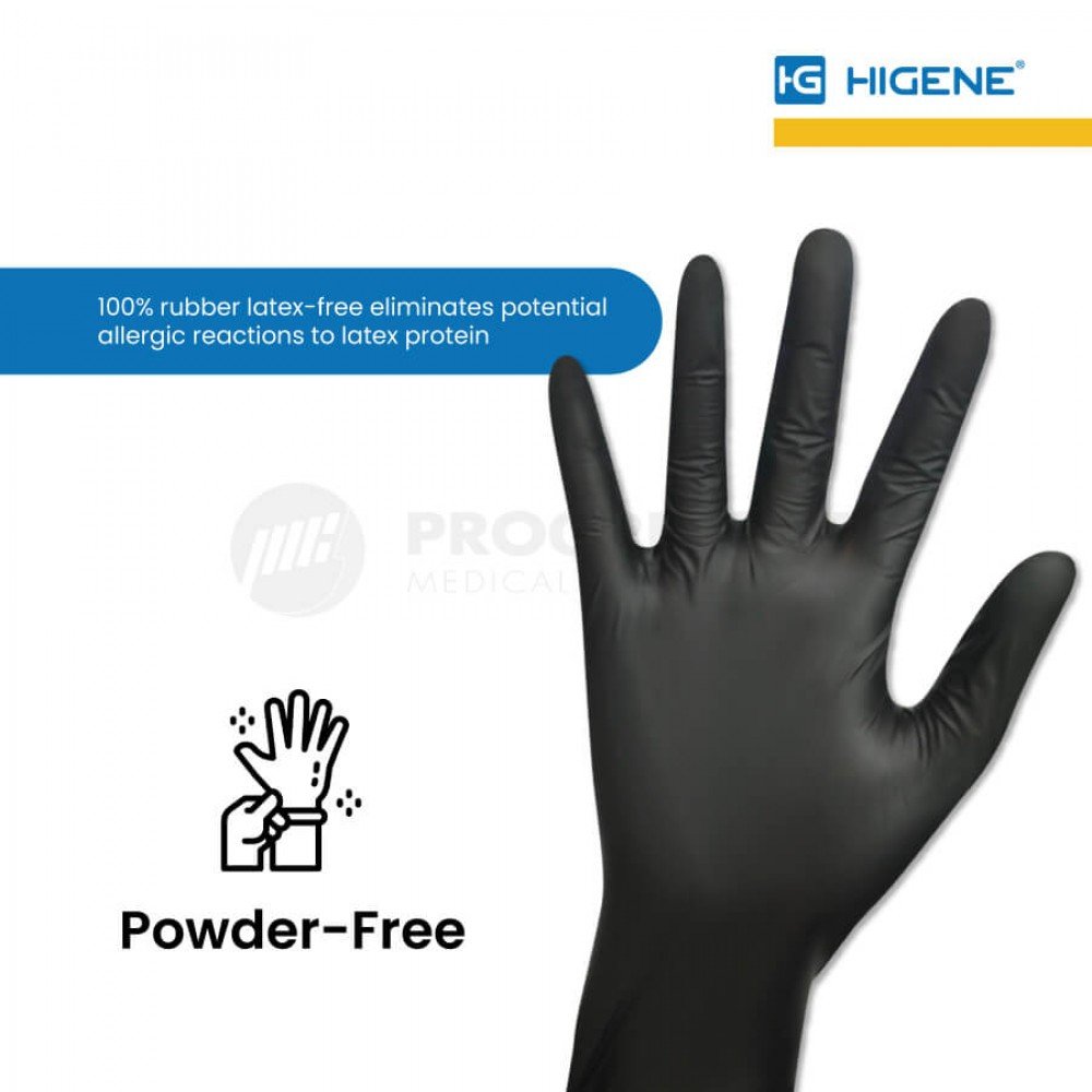 Higene Vinyl Gloves Black (Powder Free)