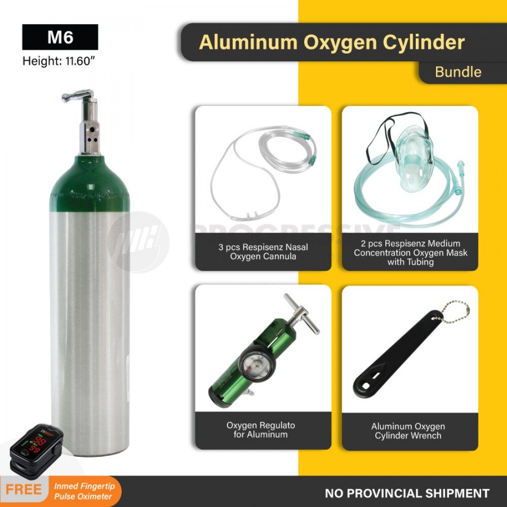 Affordabundle Aluminum Oxygen Cylinder Tank, M6 (with content and bundled)