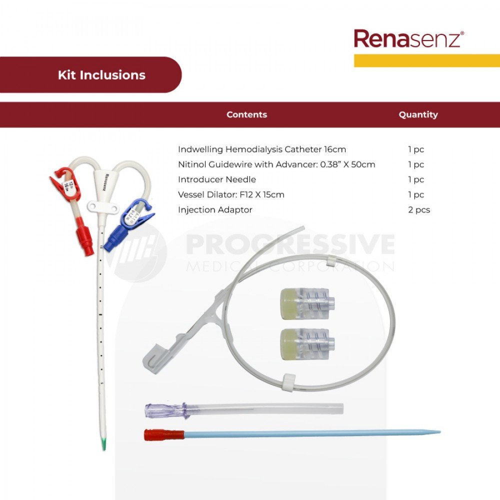 Renasenz Hemodialysis Kit 2-Lumen Fr 12x16 Curved Standard