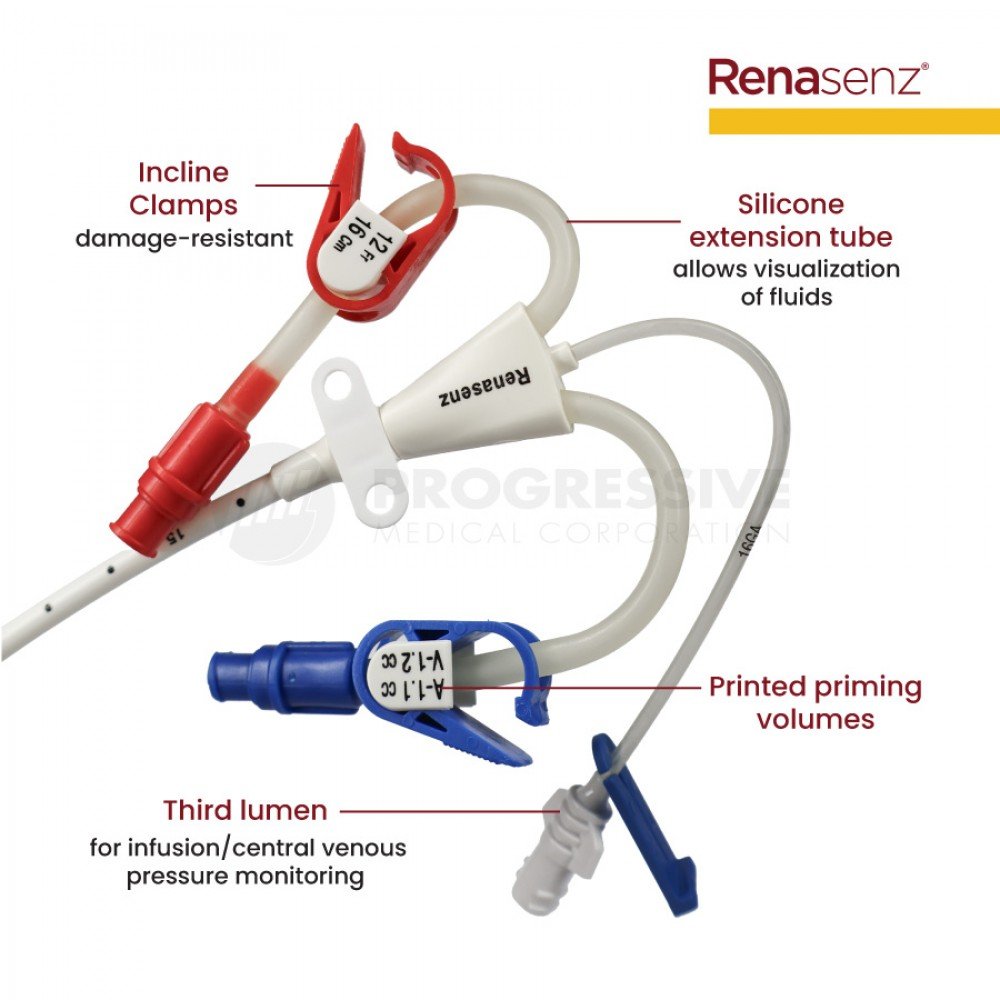 Renasenz Hemodialysis Kit 3-Lumen Fr 12x16 Curved