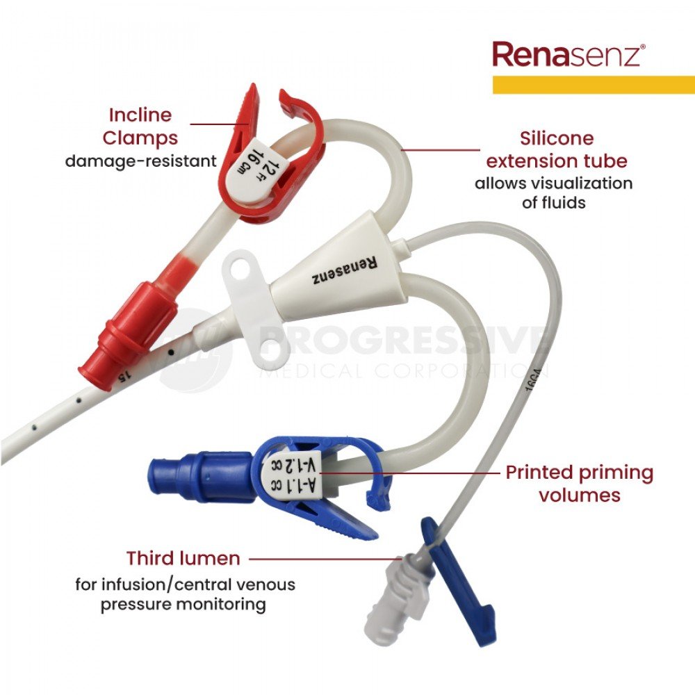 Renasenz Hemodialysis Kit 3-Lumen Fr. 12 x 16cm Curved Standard