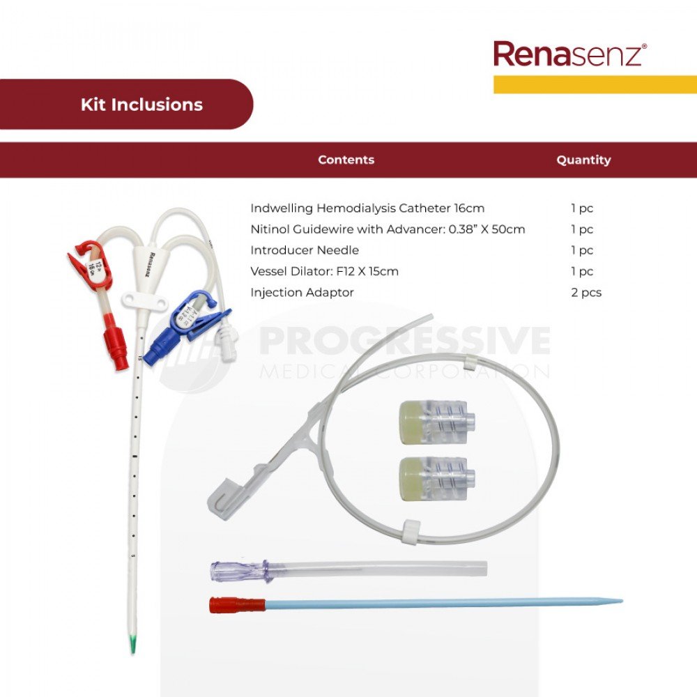 Renasenz Hemodialysis Kit 3-Lumen Fr. 12 x 16cm Curved Standard