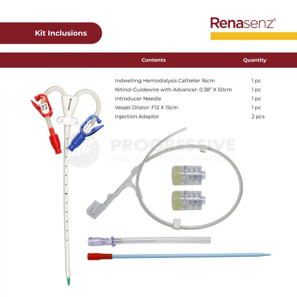 Renasenz Hemodialysis Kit 2-Lumen Fr 11.5x16cm Curved Standard