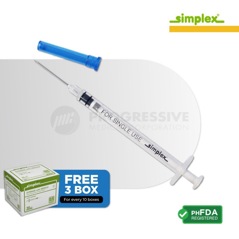 Simplex Auto Disable Syringe w/ Needle, 0.5cc, G-23x1 (100's)