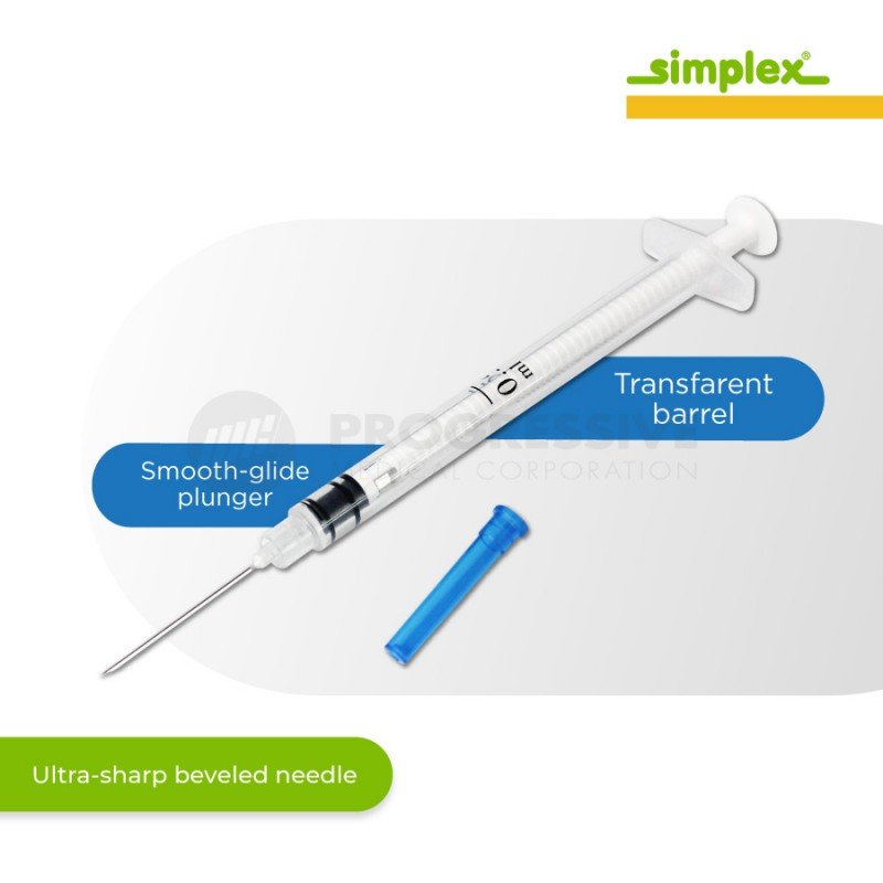 Simplex Auto Disable Syringe w/ Needle, 0.5cc, G-23x1 (100's)