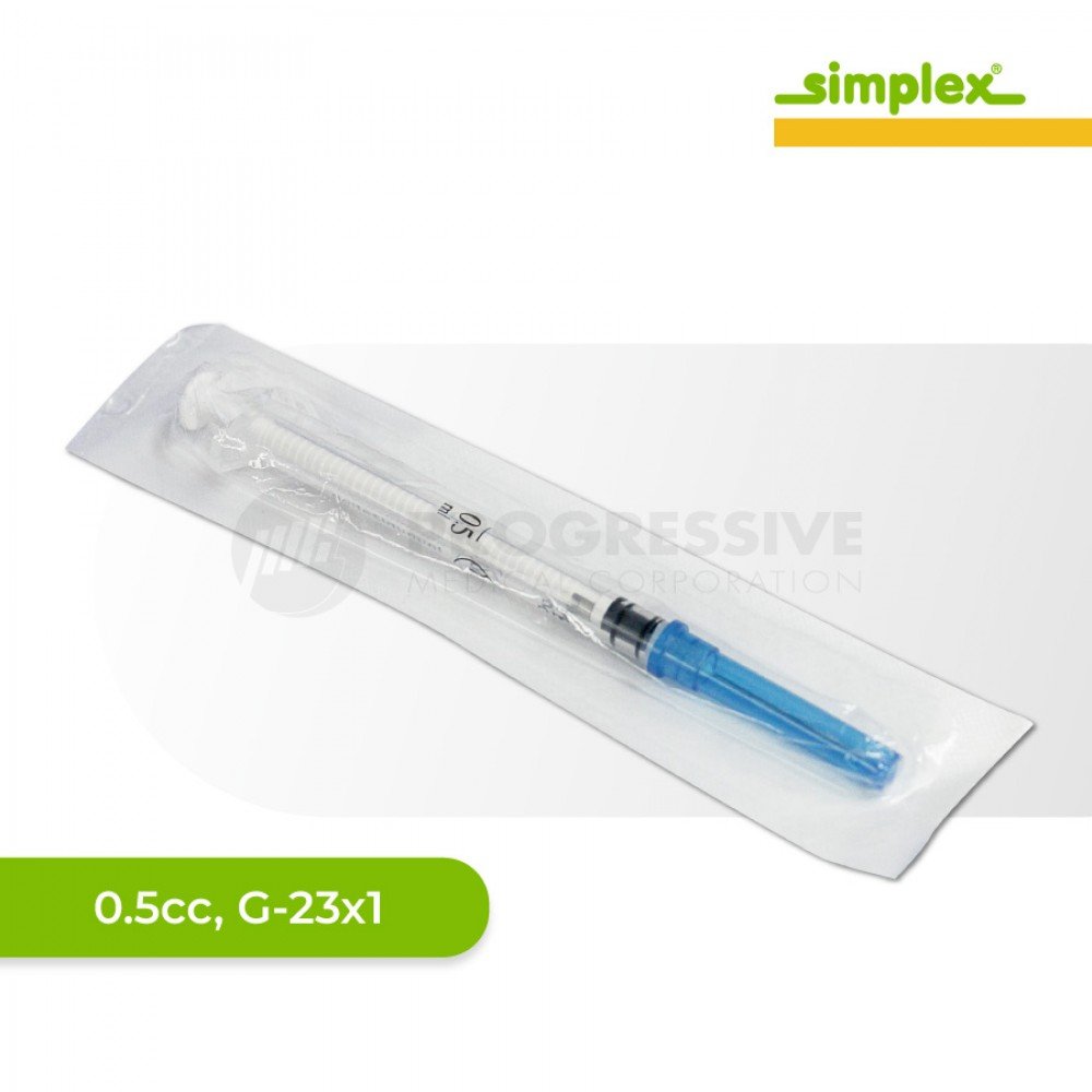 Simplex Auto Disable Syringe w/ Needle, 0.5cc, G-23x1 (100's)