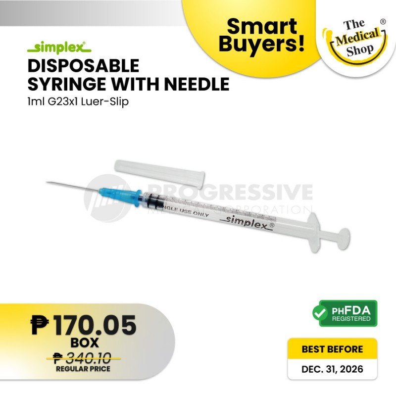 Smart Buyers - Simplex Disposable Syringe w/ Needle, 1cc G23 x 1 LS (Sold by box of 100s)