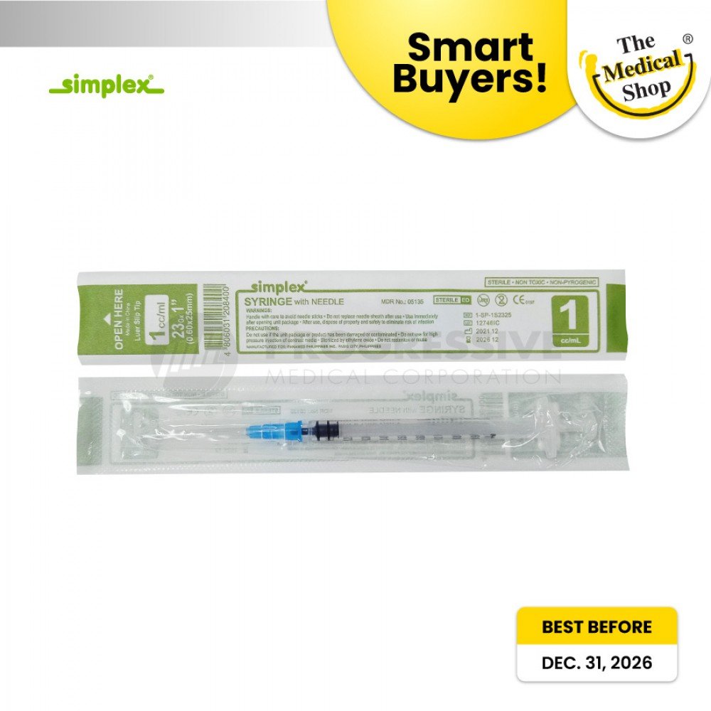 Smart Buyers - Simplex Disposable Syringe w/ Needle, 1cc G-23 x 1 LS (Sold by box of 100s)