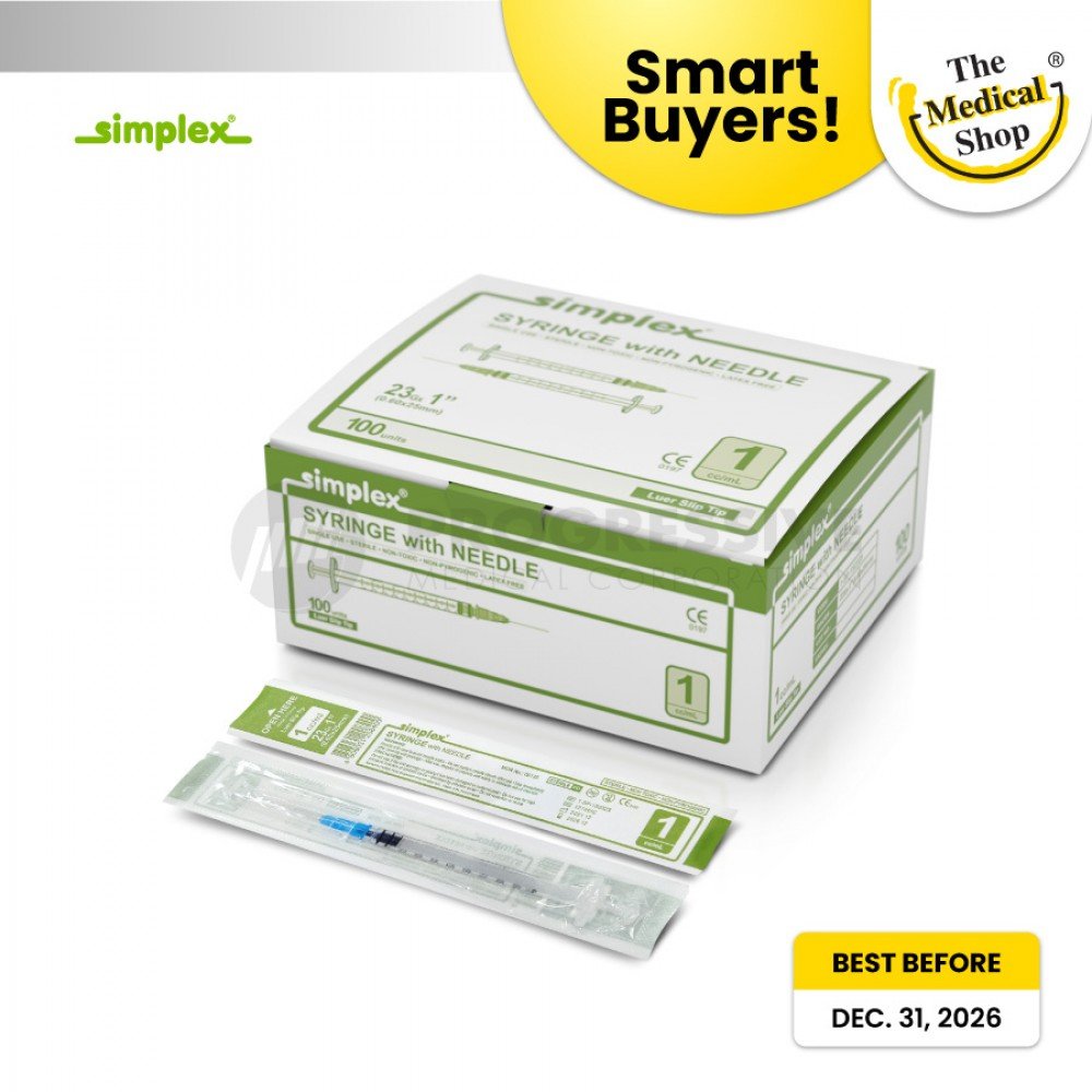 Smart Buyers - Simplex Disposable Syringe w/ Needle, 1cc G-23 x 1 LS (Sold by box of 100s)