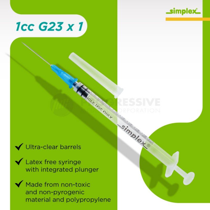 Simplex Disposable Syringe w/ Needle, 1cc G23 x 1