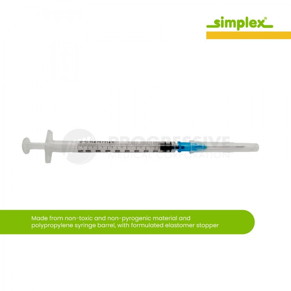 Simplex Disposable Syringe w/ Needle, 1cc G23 x 1