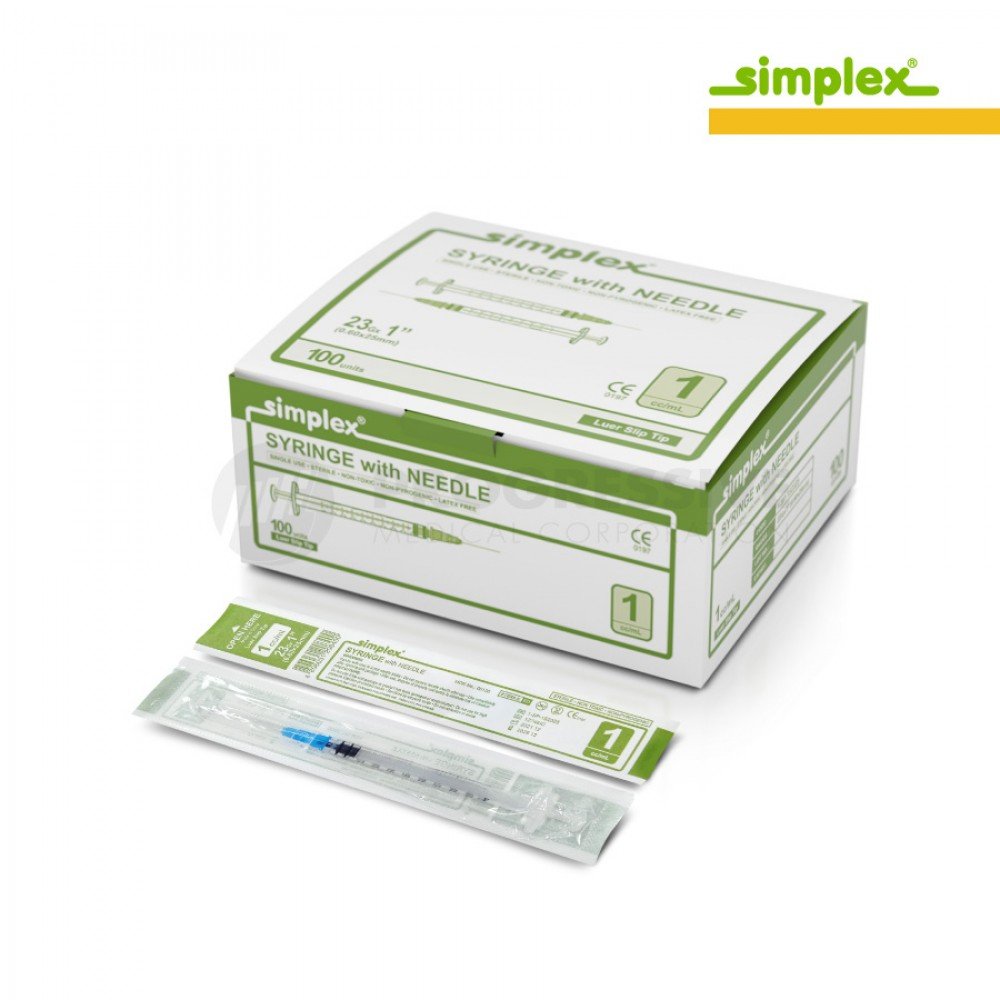 Simplex Disposable Syringe w/ Needle, 1cc G23 x 1