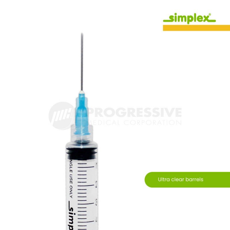 Simplex Disposable Syringe with Needle 5cc G21 x 1 LL, Sold by box of 100's