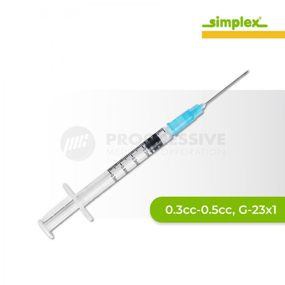Simplex Disp Safety Syringe,  0.3cc-0.5cc, G-23 x1 (100's)