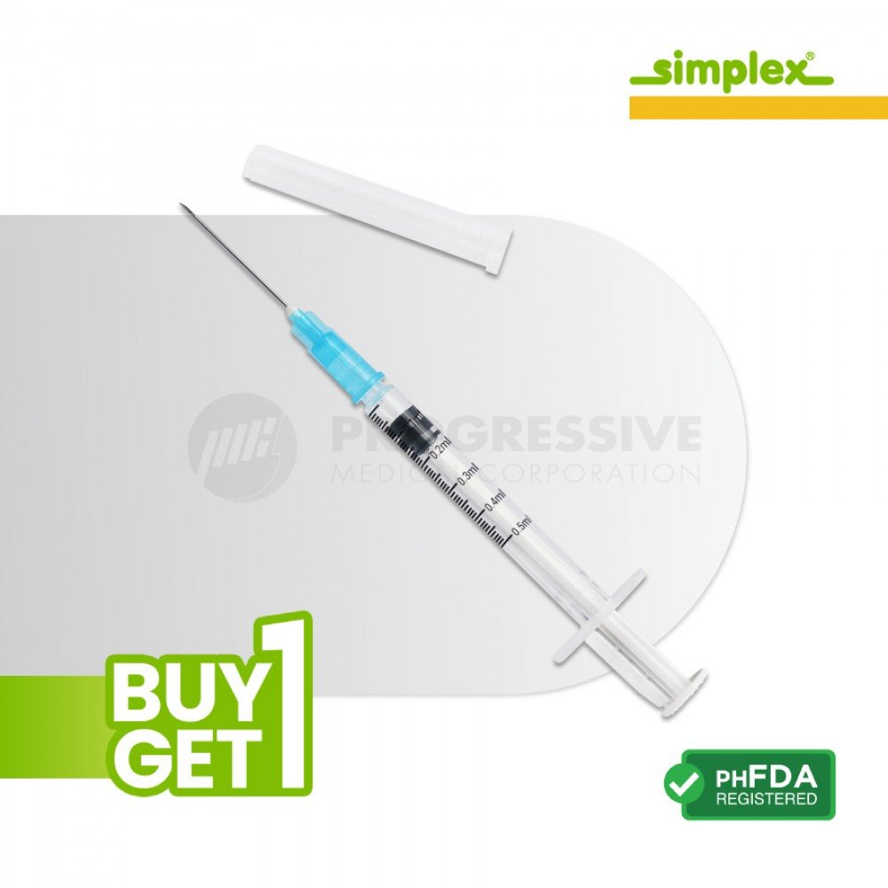 Simplex Disp Safety Syringe, 0.3cc-0.5cc, G-23 x1 (100's) Simplex Disp Safety Syringe, 0.3cc-0.5cc, G-23 x1 (100's)