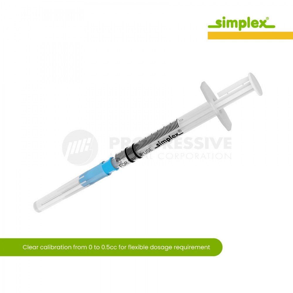 Simplex Disp Safety Syringe, 0.3cc-0.5cc, G-23 x1 (100's) Simplex Disp Safety Syringe, 0.3cc-0.5cc, G-23 x1 (100's)
