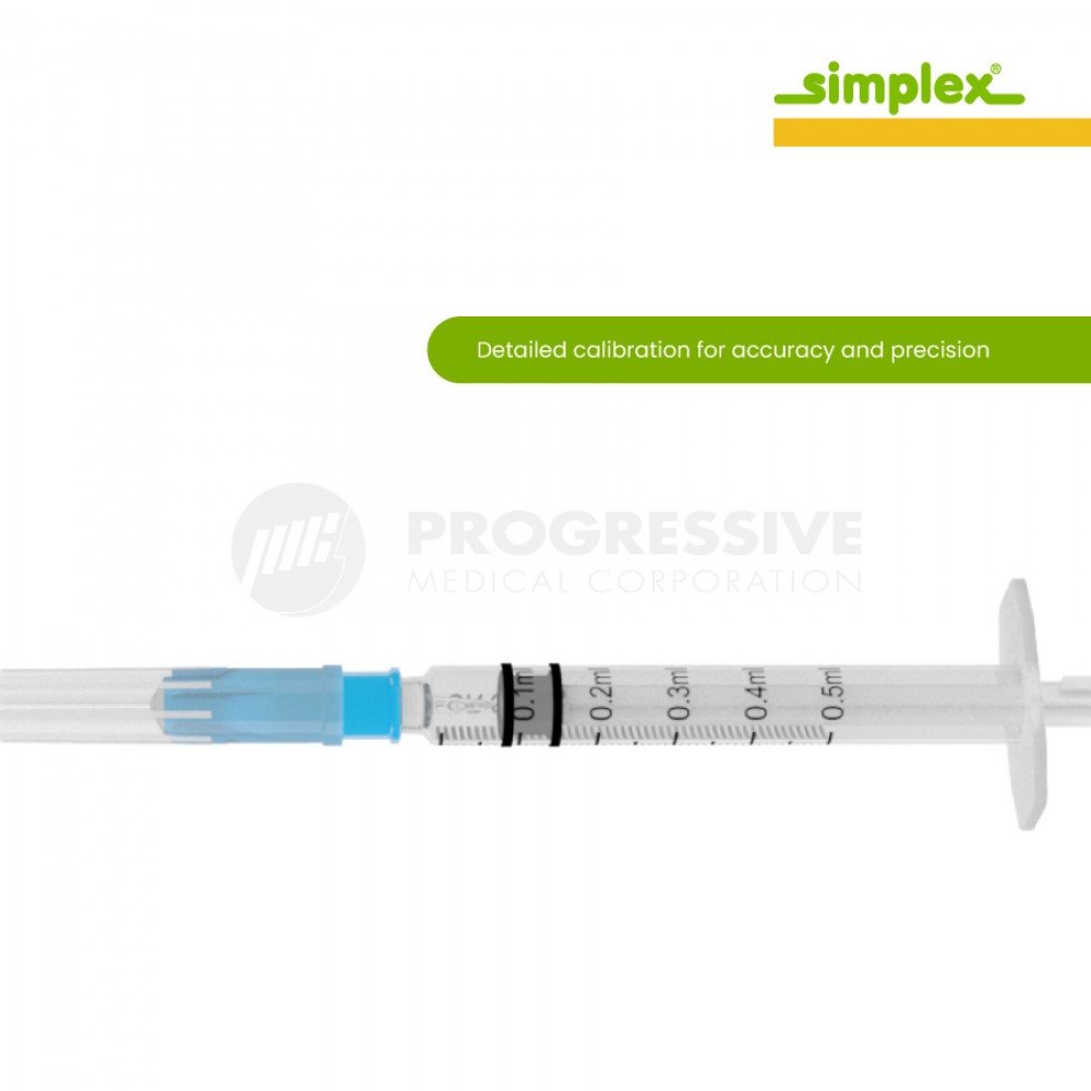 Simplex Disp Safety Syringe, 0.3cc-0.5cc, G-23 x1 (100's) Simplex Disp Safety Syringe, 0.3cc-0.5cc, G-23 x1 (100's)