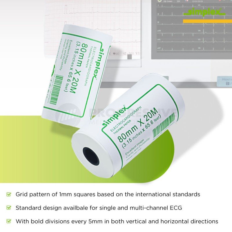 Simplex ECG Thermal Paper, 80mm x 20M (sold per roll)