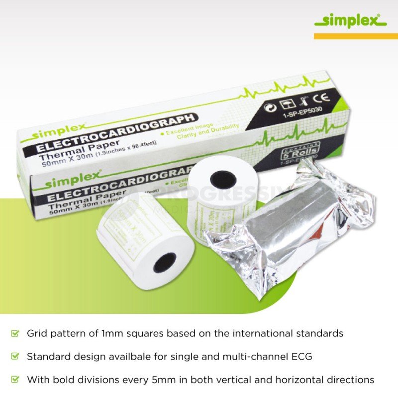 Simplex ECG Thermal Paper, 50mm x 30M (sold per roll)