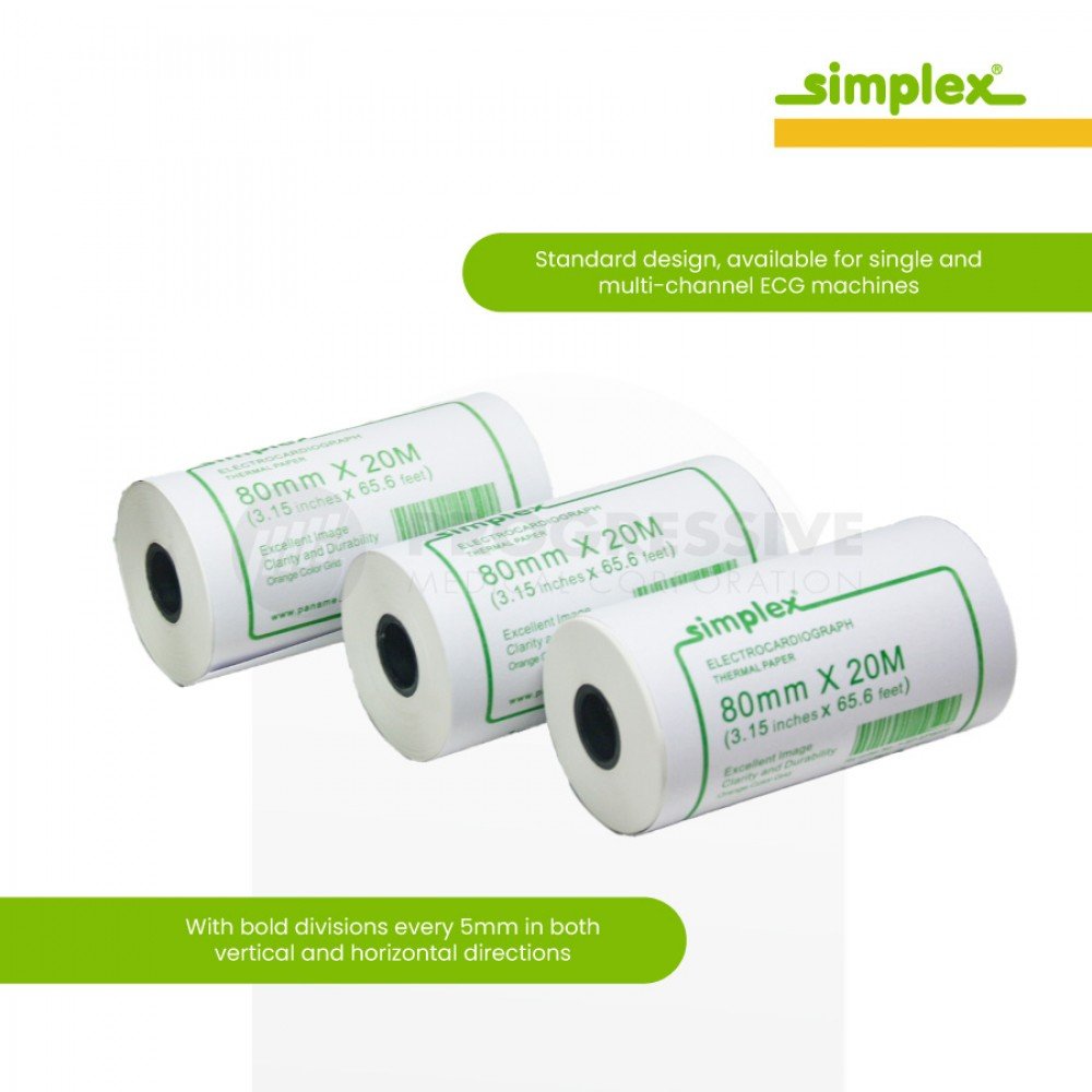 Simplex ECG Thermal Paper, 80mm x 20M (sold per roll) Simplex ECG Thermal Paper, 80mm x 20M (sold per roll)