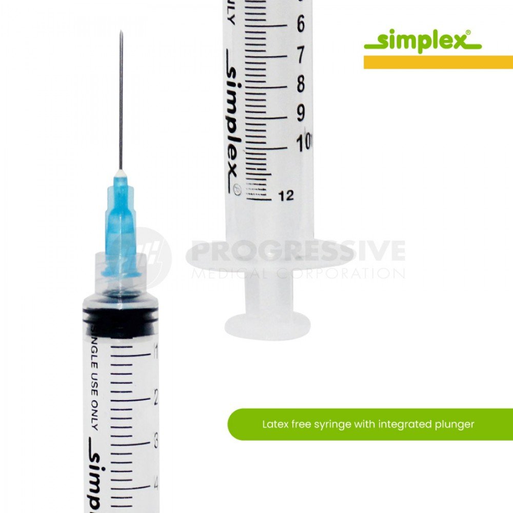 Simplex Disposable Syringe with Needle, Sold by box of 100's