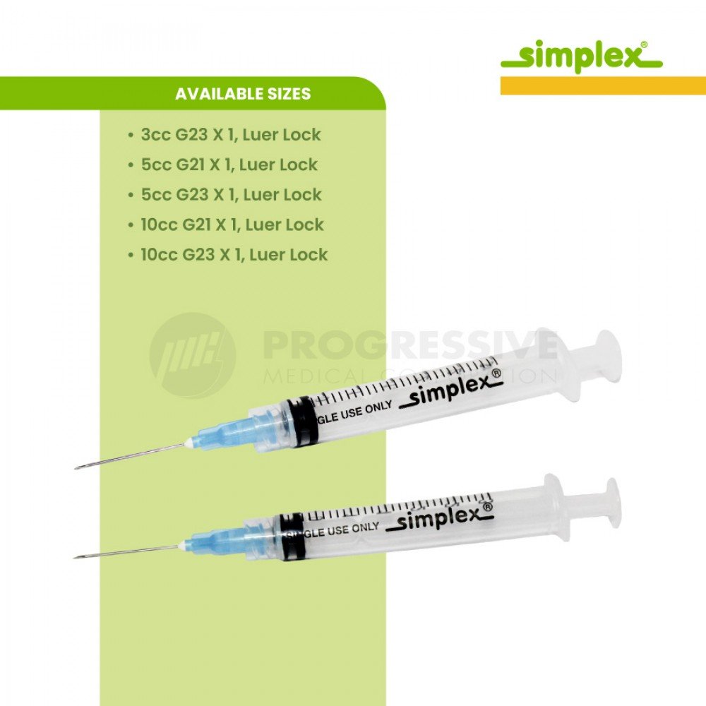 Simplex Disposable Syringe with Needle, Sold by box of 100's