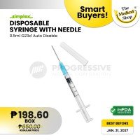 Smart Buyers - Simplex Auto Disable Syringe w/ Needle, 0.5cc, G-23 x 1 (Sold by 100s)