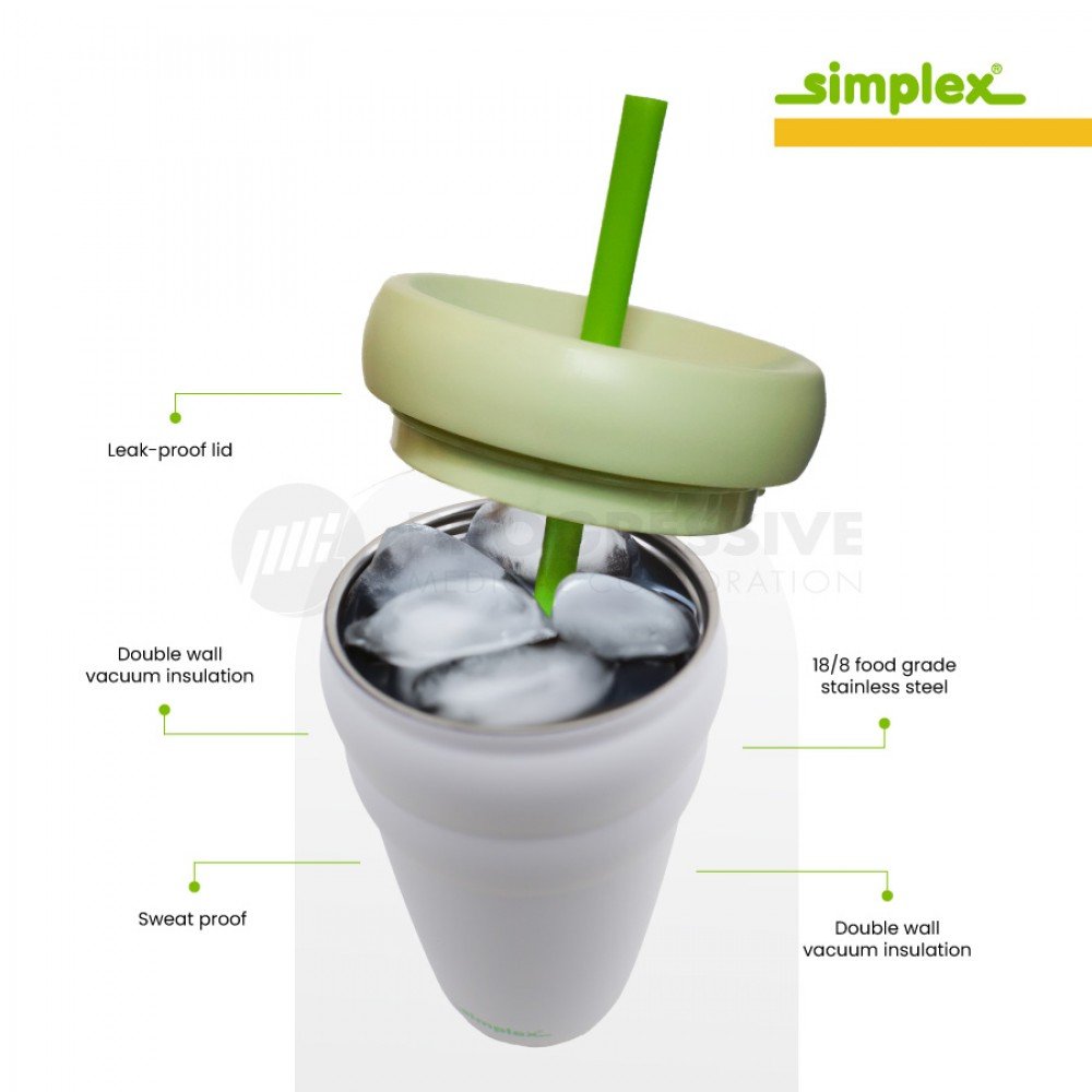 Hydrosenz Tumbler with Straw White-Green 20oz, Simplex Hydrosenz Tumbler with Straw White-Green 20oz, Simplex