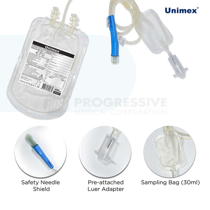 Unimex Blood Bag  with Needle Cover and Sampling Bag