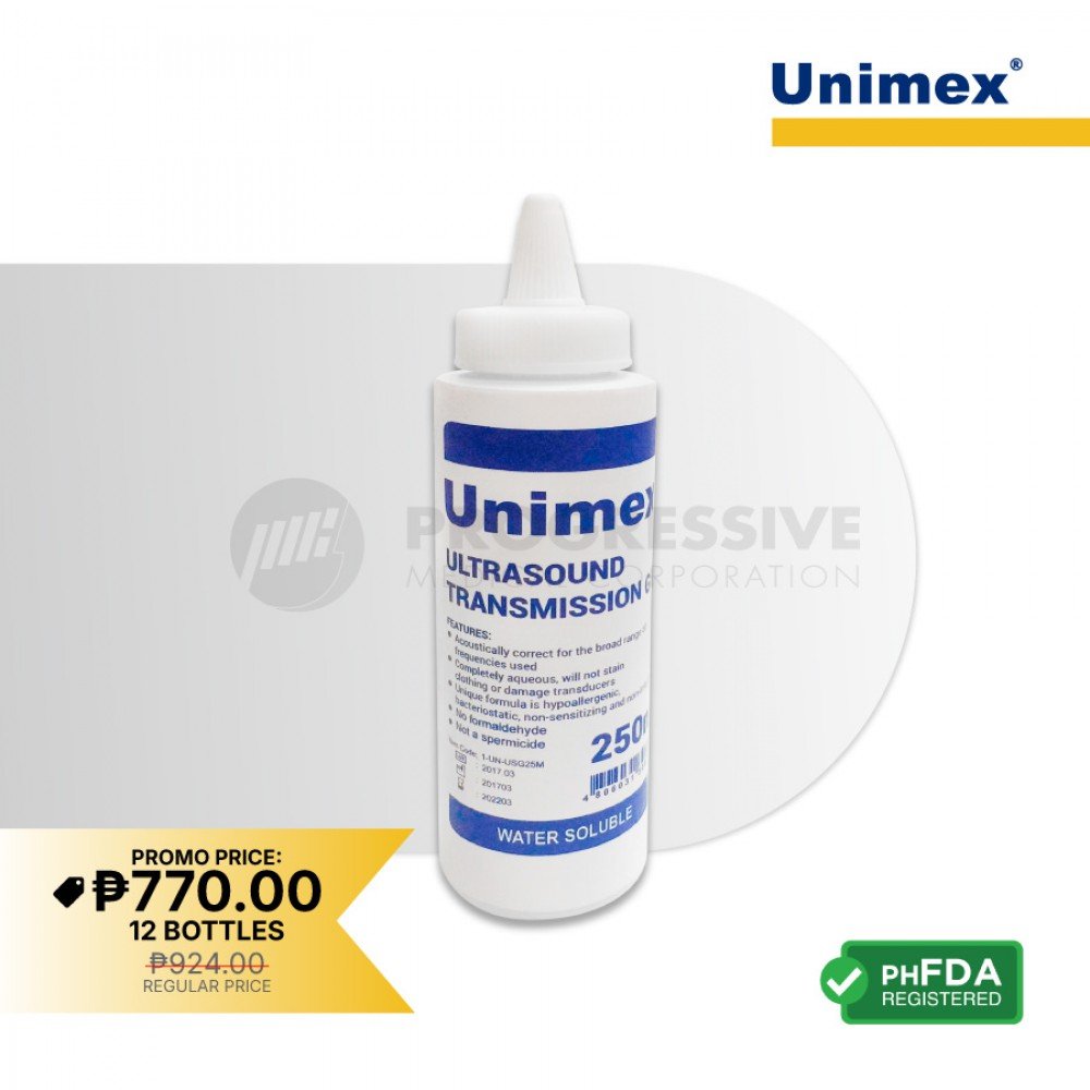 Unimex Ultrasound Transmission Gel Bottle 250 ml (sold by 12s)