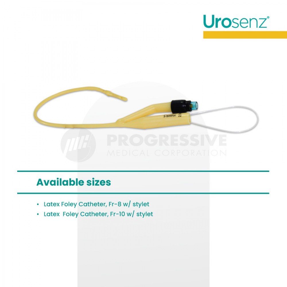 Urosenz Latex Foley Catheter, 2-Way w/ Stylet (10 pcs)