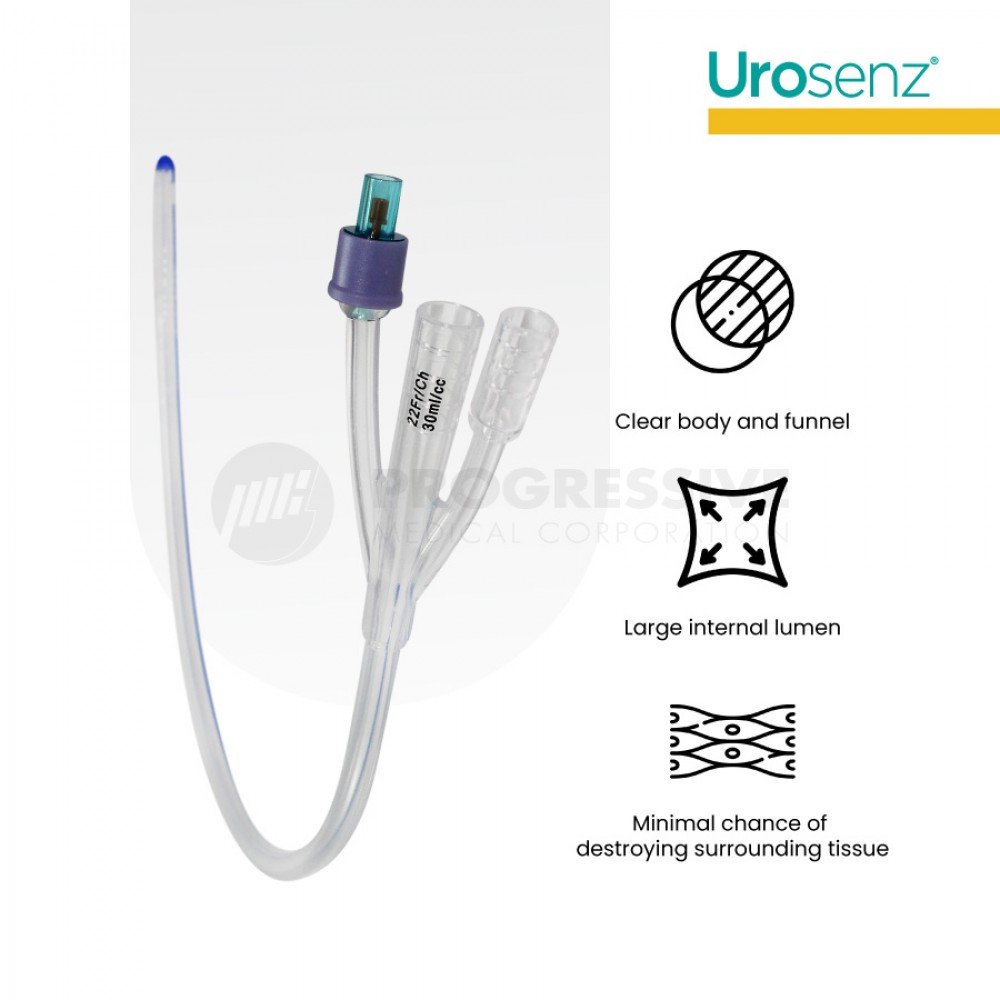 Urosenz Silicone Foley Catheter, 3-Way, (10 pcs.)