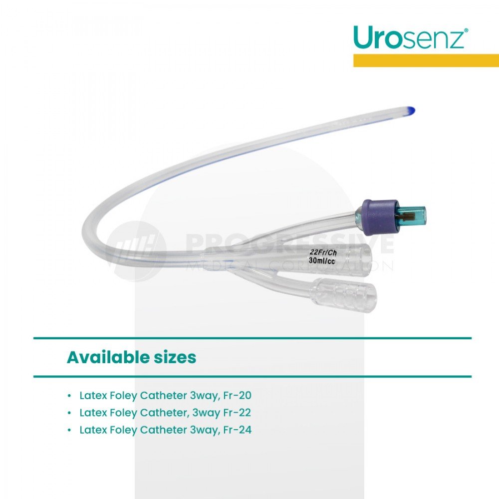 Urosenz Silicone Foley Catheter, 3-Way, (10 pcs.)