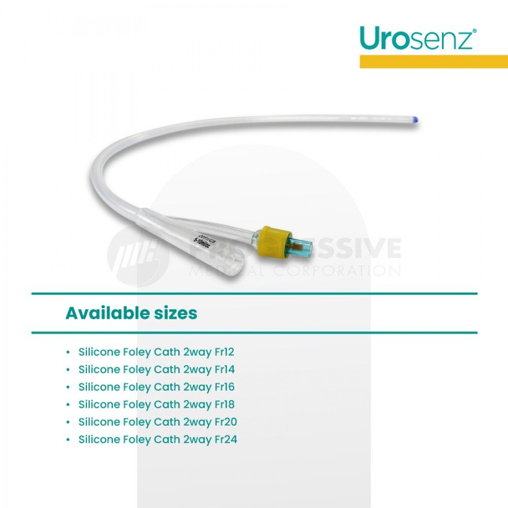 Urosenz Silicone Foley Catheter, 2-Way w/o Stylet, (10 pcs.)