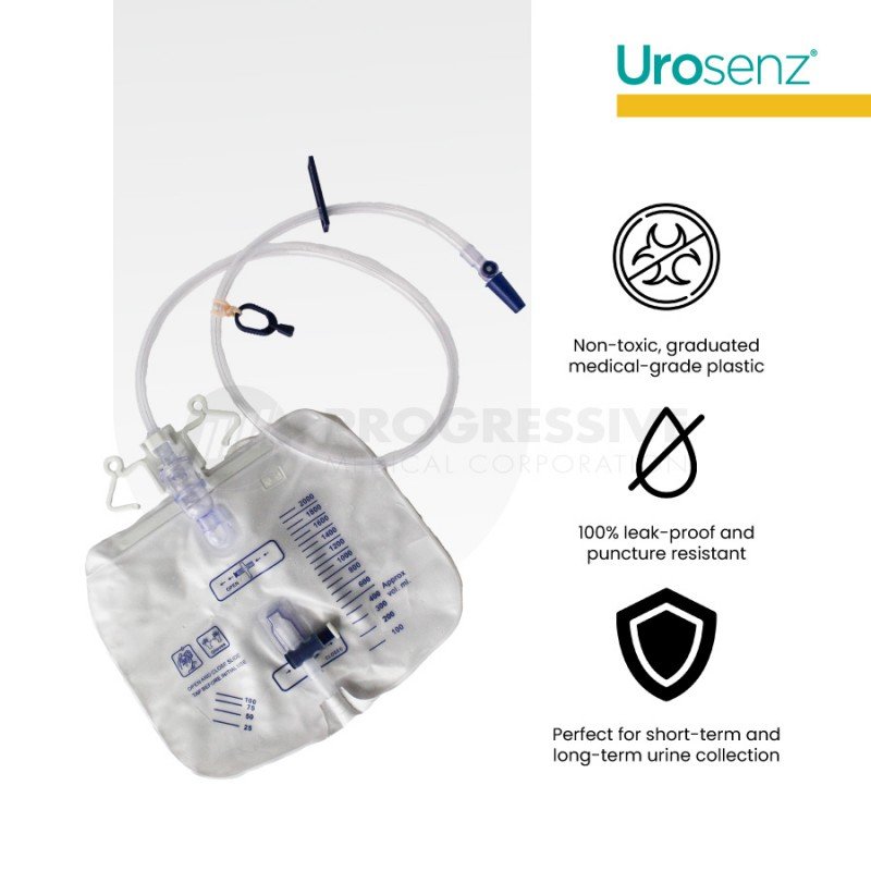 Urosenz Unigard Urine Drainage Bag with Non-Return Valve, 2500ml