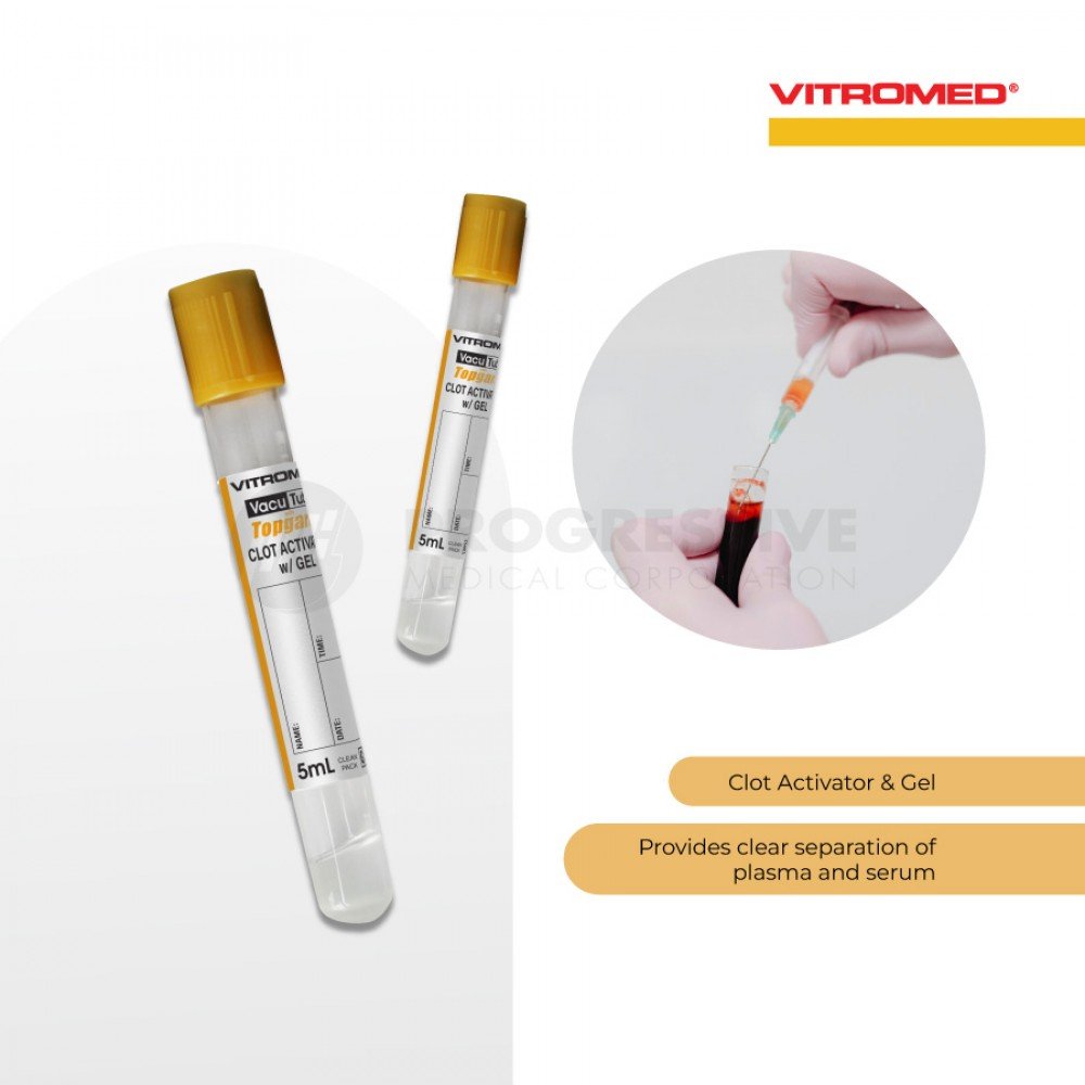 Vitromed Blood Collection Tube, Clot Activator w/ Gel, 5ml (100s)