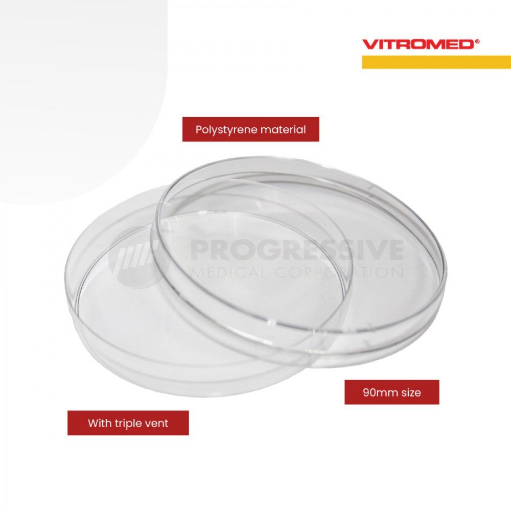 Vitromed Petri Dish with Triple Vent, 90mm, 10's