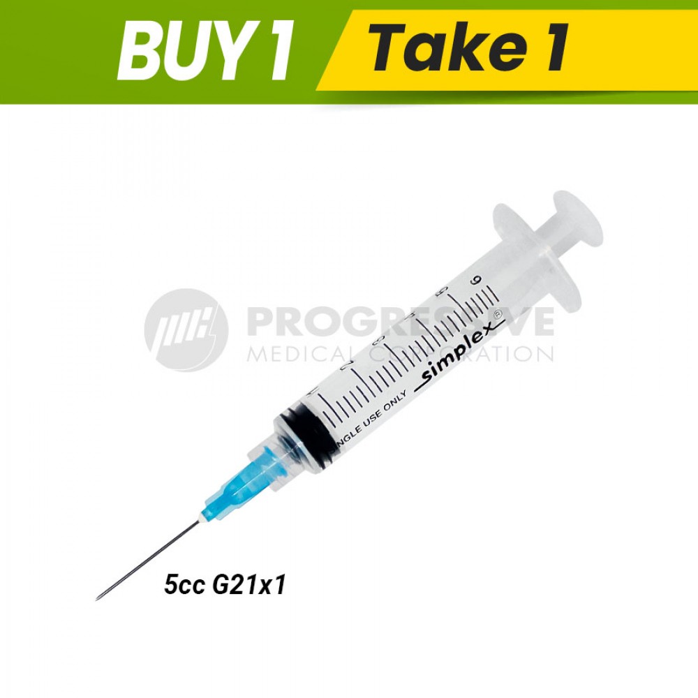 Simplex Disposable Syringe with Needle 5cc G21 x 1 LL, Sold by box of 100's